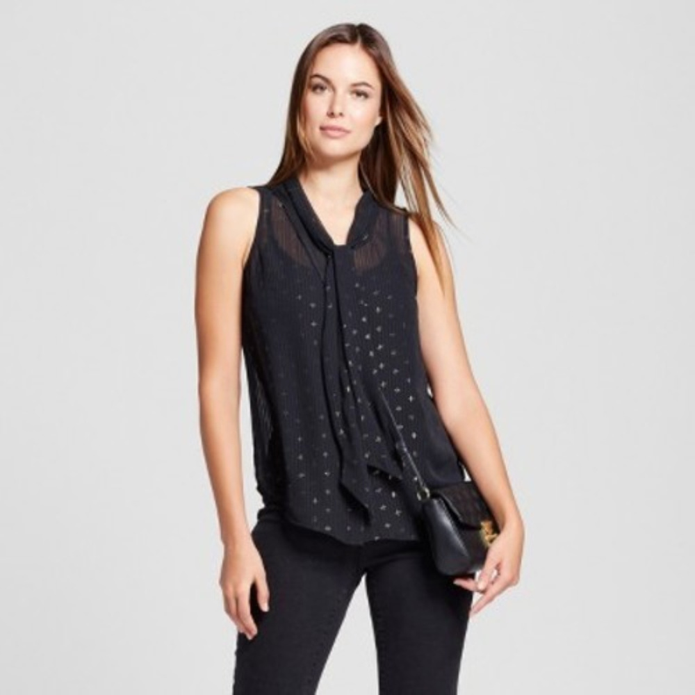 A New Day Women's Printed Tie Neck Blouse